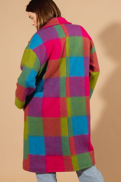 Wool Blend Checked Blanket Coat