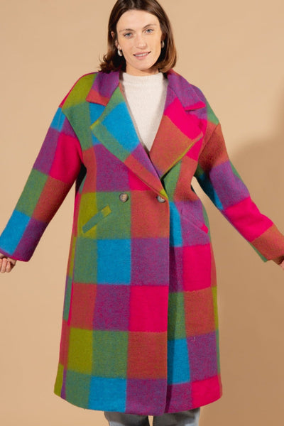 Wool Blend Checked Blanket Coat
