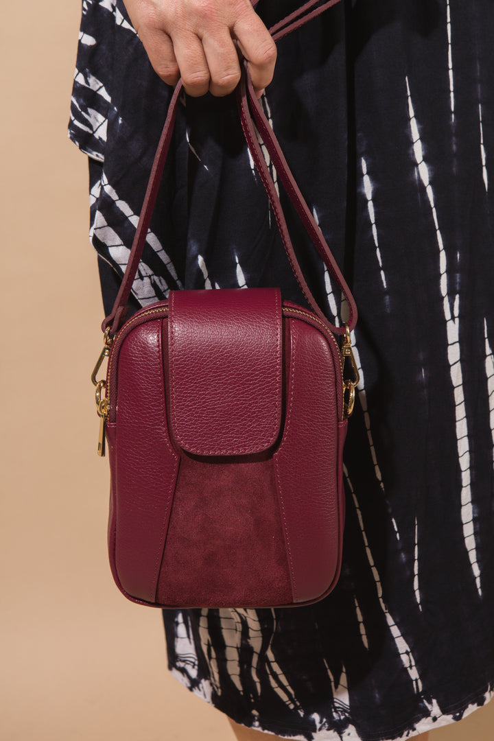 Saffron Leather &amp; Suede Cross Body Handbag