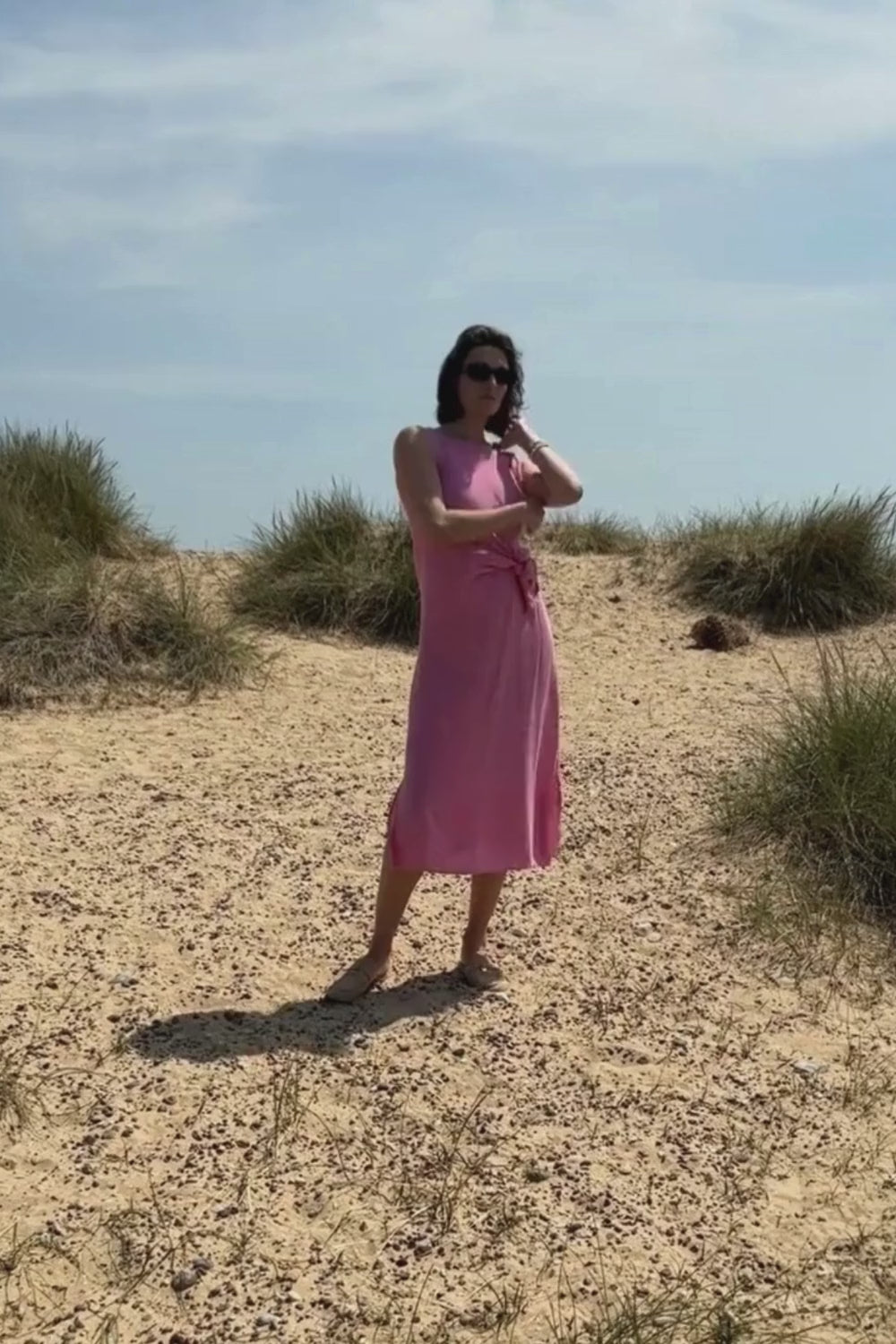 Linen Blend Tie Waist Dress