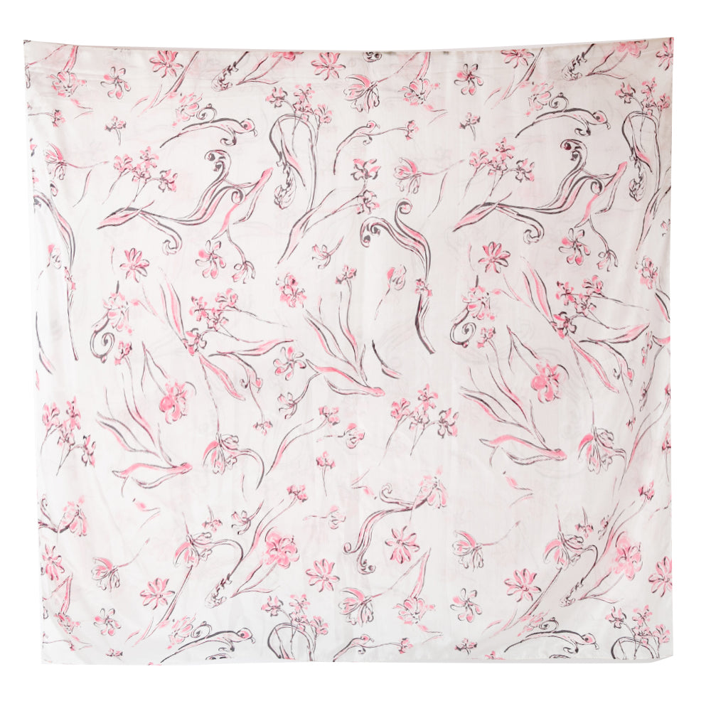 The Pink Cherry Blossom Silk Scarf in white with hints of pink and brown