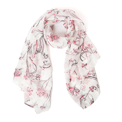 The Pink Cherry Blossom Silk Scarf featuring a beautiful delicate intricate floral pattern