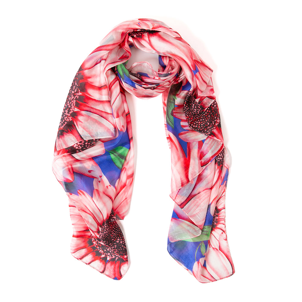 The Red Sunflowers Silk Scarf which makes a great present for someone special