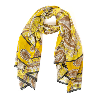 The Yellow Paisley Print Silk Scarf made from 100% pure luxury silk