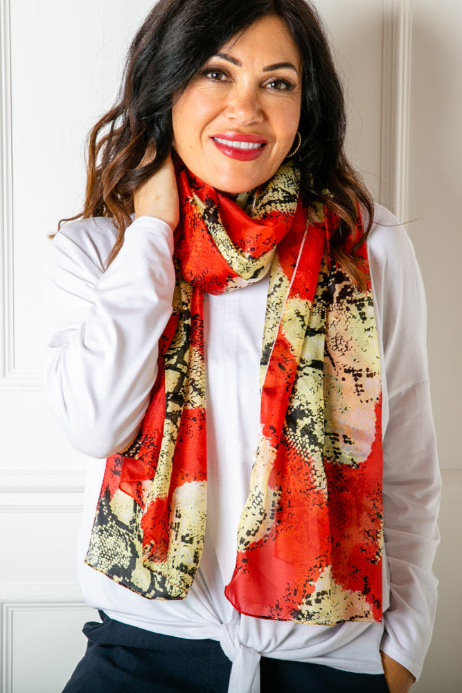 Red Snake Print Silk Scarf