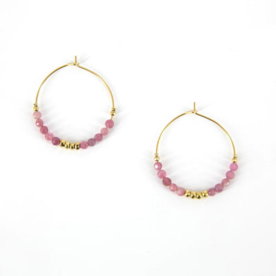 Alicia Women's hoop earrings, gold, pink beading, delicate hoops