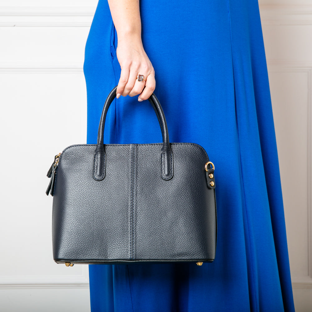 Angelou Navy Blue Leather Handbag Women's handbags Gold hardware Classic Blue