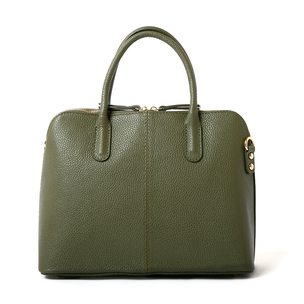 The Angelou Leather Handbag in Olive Green which comes with a matching detachable leather strap