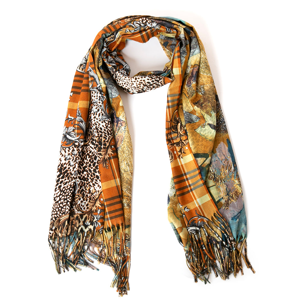 Austin Scarf in turmeric yellow made from a super soft wool and viscose blend material