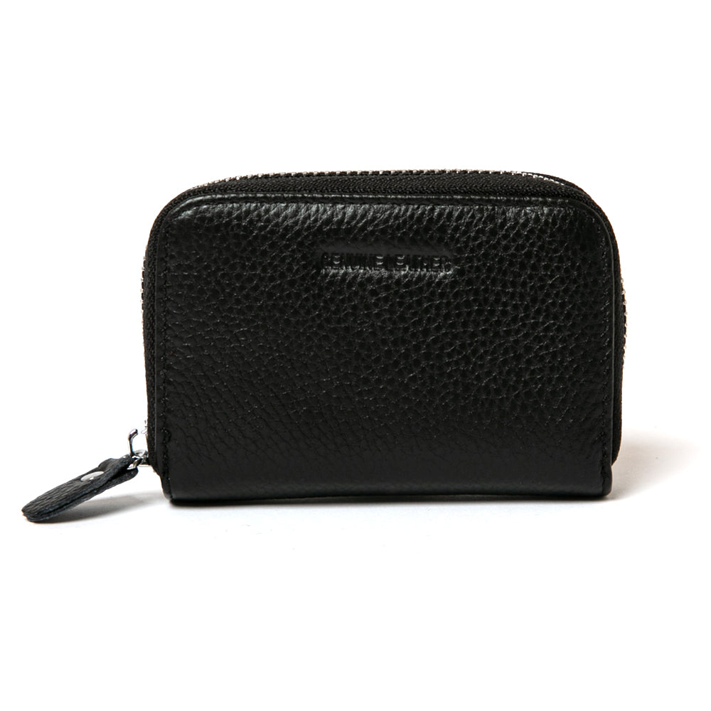 Ava card holder in Black, women's card holder, italian leather wallet, silver zip fastening with leather pull