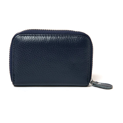 Ava card holder in navy, women's card holder, italian leather wallet, silver zip fastening with leather pull, back profile