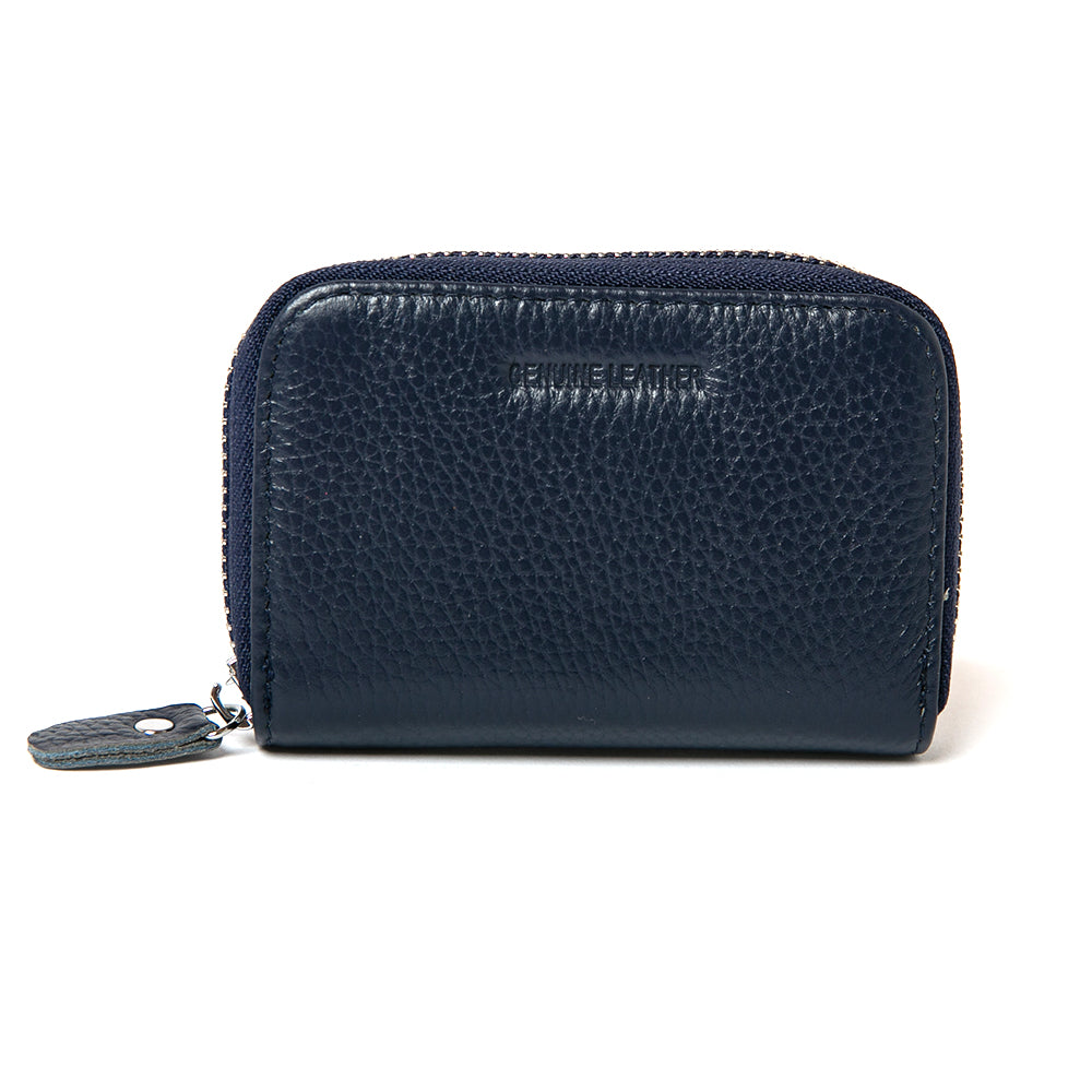 Ava card holder in Navy, women's card holder, italian leather wallet, silver zip fastening with leather pull