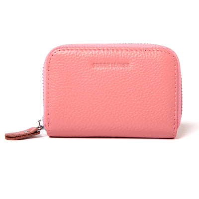 Ava card holder in rose pink, women's card holder, italian leather wallet, silver zip fastening with leather pull