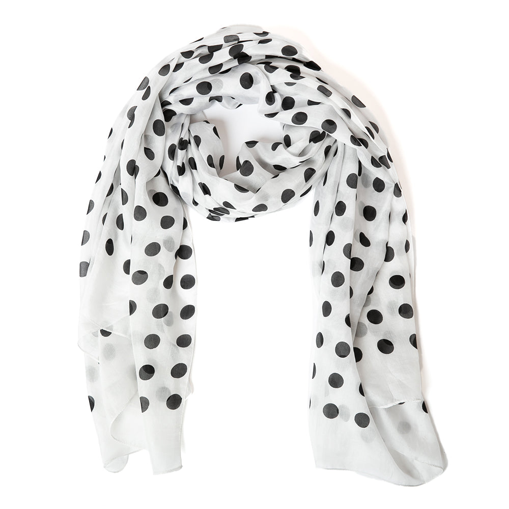 Black and White Polka Dot Silk Scarf