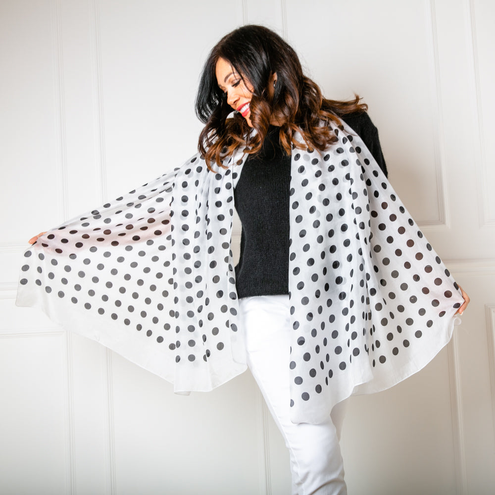Black and White Polka Dot Silk Scarf