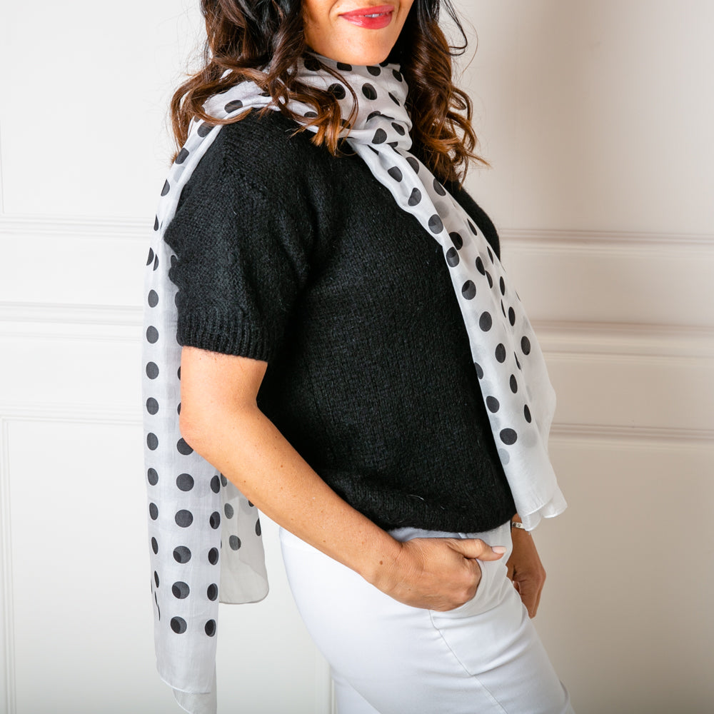Black and White Polka Dot Silk Scarf