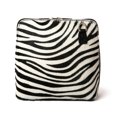 Bronte Animal Print crossbody Zebra bag 100% italian leather silver hardware side zip detachable strap
