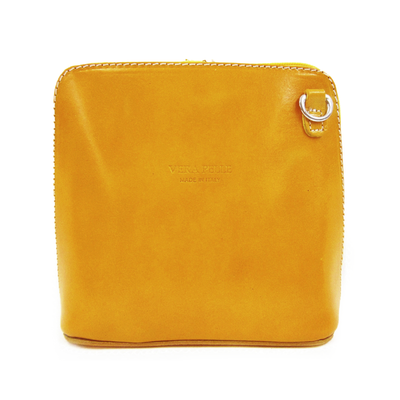 Mustard bronte cross body bag made of Italian leather with silver hardware, full zip