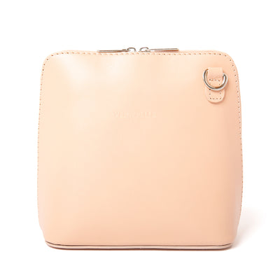 Bronte Crossbody Bag in Smoke Rose. Made from 100% Italian leather, shown from the front with silver hardware