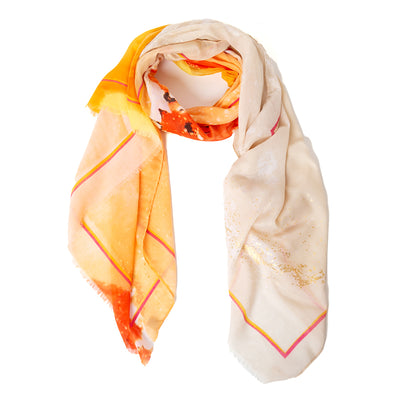 The Cairo Scarf in orange with hints of yellow and metallic gold