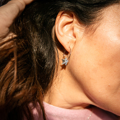 Cuba-Womens-Jewellery-Delicate-Dainty-Star-Pendant-Detail-Mini-Hoop-Earrings-Silver-Modelled