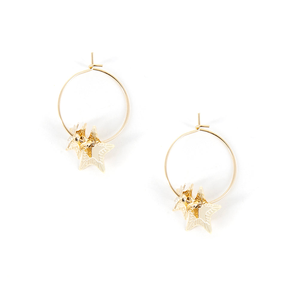 Cuba-Womens-Jewellery-Delicate-Dainty-Star-Pendant-Detail-Mini-Hoop-Earrings-Gold-Modelled