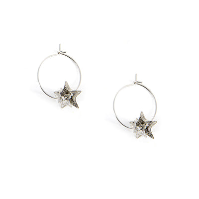 Cuba-Womens-Jewellery-Delicate-Dainty-Star-Pendant-Detail-Mini-Hoop-Earrings-Silver-Modelled