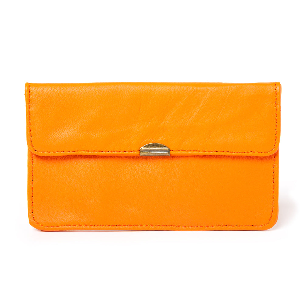 Dove Wallet in orange with stitching detail and press stud fastening