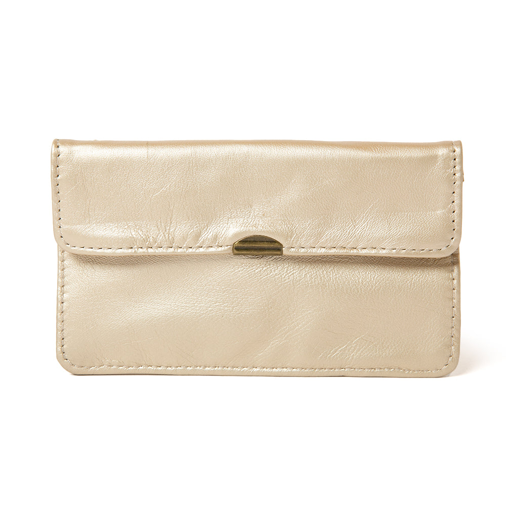 Dove Wallet in gold with stitching detail and press stud fastening