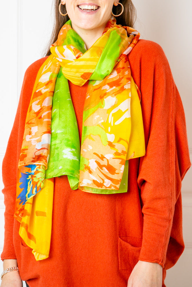Floral Firework Green Silk Scarf