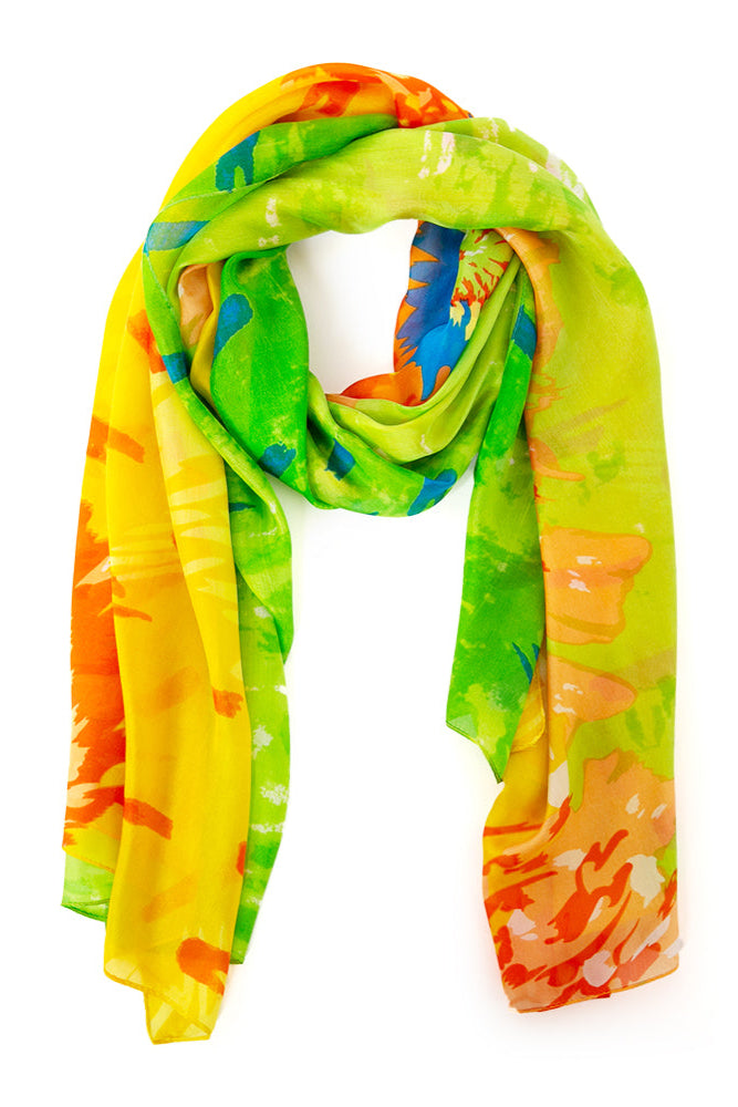 Floral Firework Green Silk Scarf