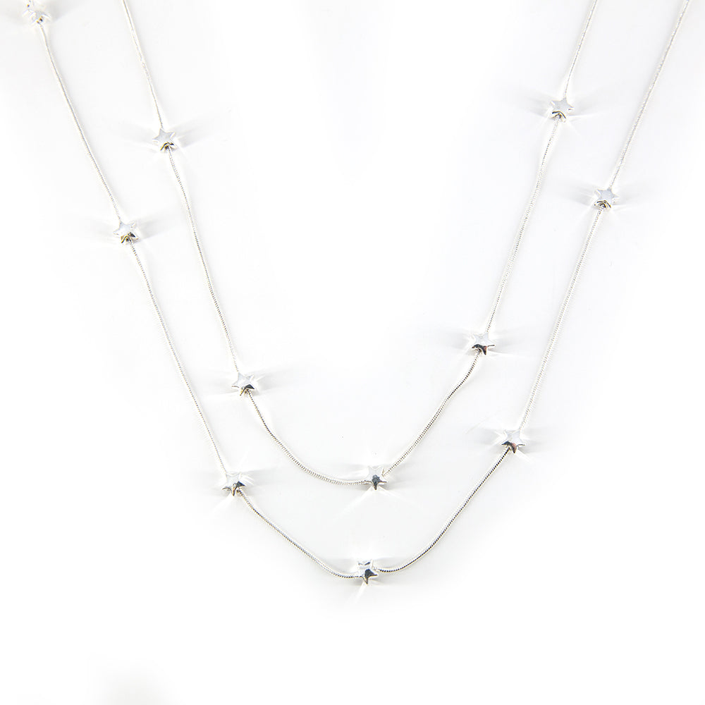 Geri necklace in silver with star detailing, snake chain necklace, long necklace perfect for layering with more necklaces