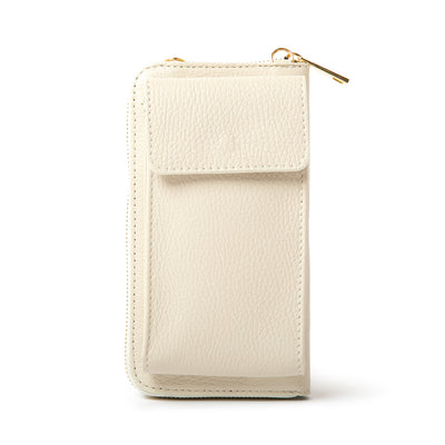 Cream Italian leather India crossbody bag with card slots and pocket, popper fastening and detachable cross strap