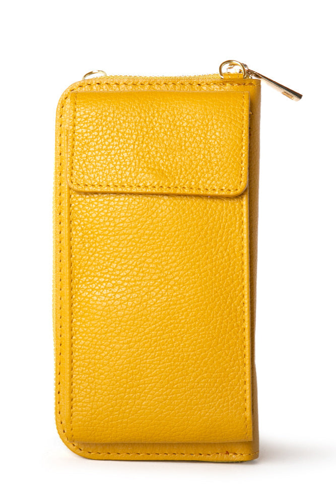 Mustard yellow Italian leather India crossbody bag  with card slots and pocket, popper fastening and detachable cross strap