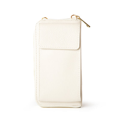 Italian leather India crossbody bag with card slots and pocket, popper fastening and detachable cross strap in white