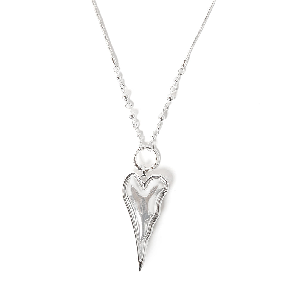 Jordan Necklace in silver, made from silver plated metal with a heart shaped pendant and beading along the bottom of the chain