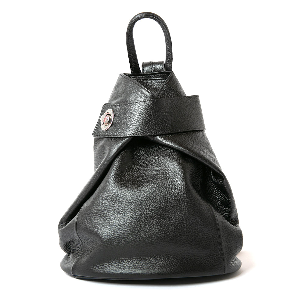 The Langton black women's backpack with the front twist fastening and zipped compartment 