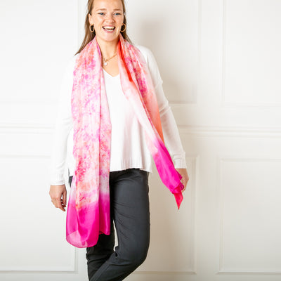 Women's Pure Silk Scarf Rectangle in a Pastel Pink Tie Dye Pattern Print Perfect Accessory for any Occasion