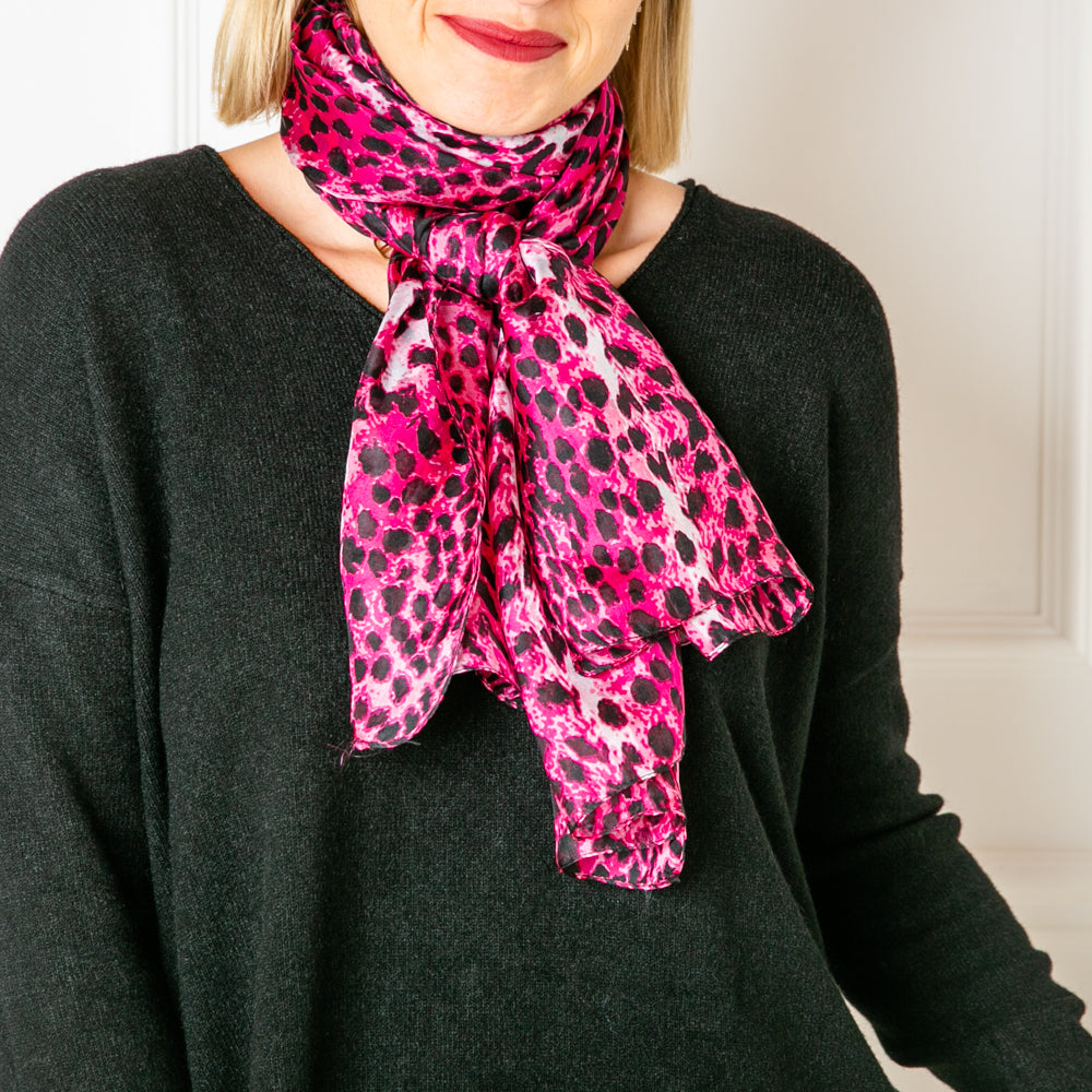 Women's Pure Silk Rectangle Scarf in Pink Leopard Print Multi Ways to Wear