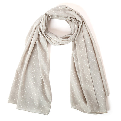 The Polka Dot Scarf in Silver Grey. Lightweight scarf perfect for summer