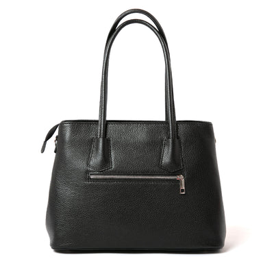 The Richmond Leather Handbag in Black shown from behind to include the zipped back pocket