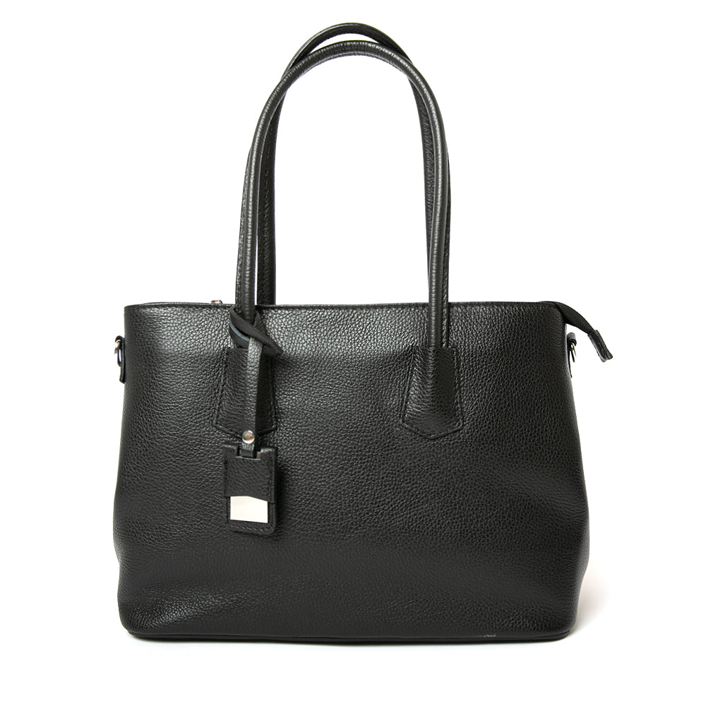 The Richmond Leather Handbag in Black made from 100% Italian leather, sleek classic leather handbag