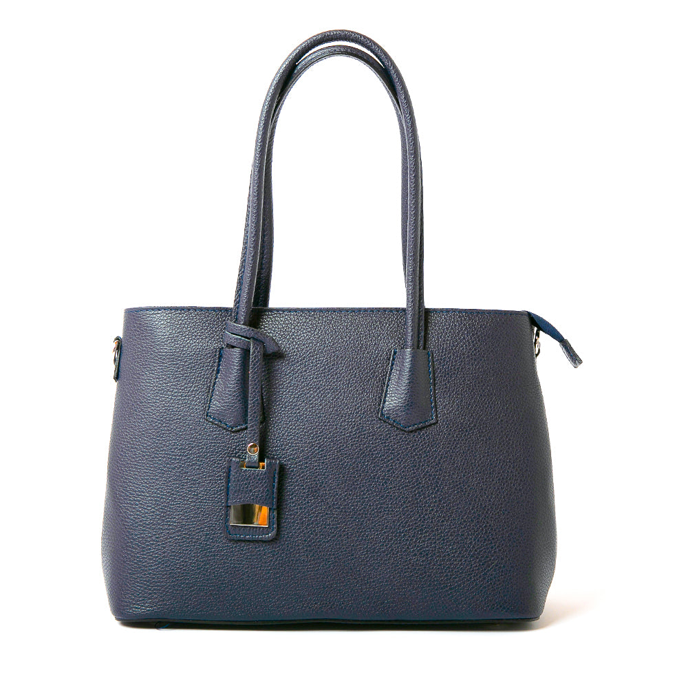 The Richmond Leather Handbag in Navy with a zip fastening, long shoulder handles