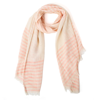 The Sandy Scarf in pink and cream, made from a lightweight material, perfect for summer