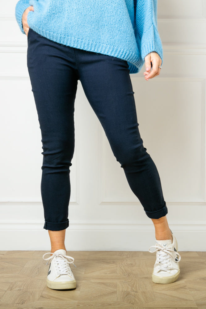 Slim fit stretch trousers in Navy, women&