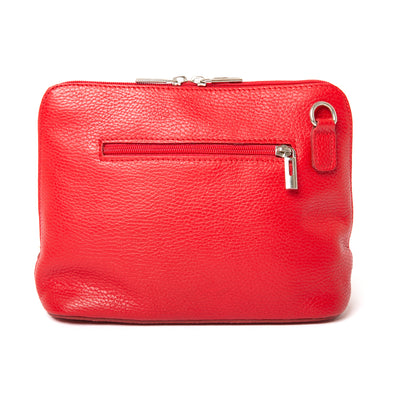 Sloane Italian leather handbag in Red, silver hardware, zips either side on the outside of the bag, great everyday bag, soft Italian leather.