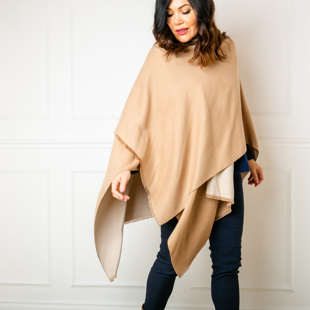 Tess Wrap in Cream and beige, Women's two tone wrap, reversible, super soft viscose blend.