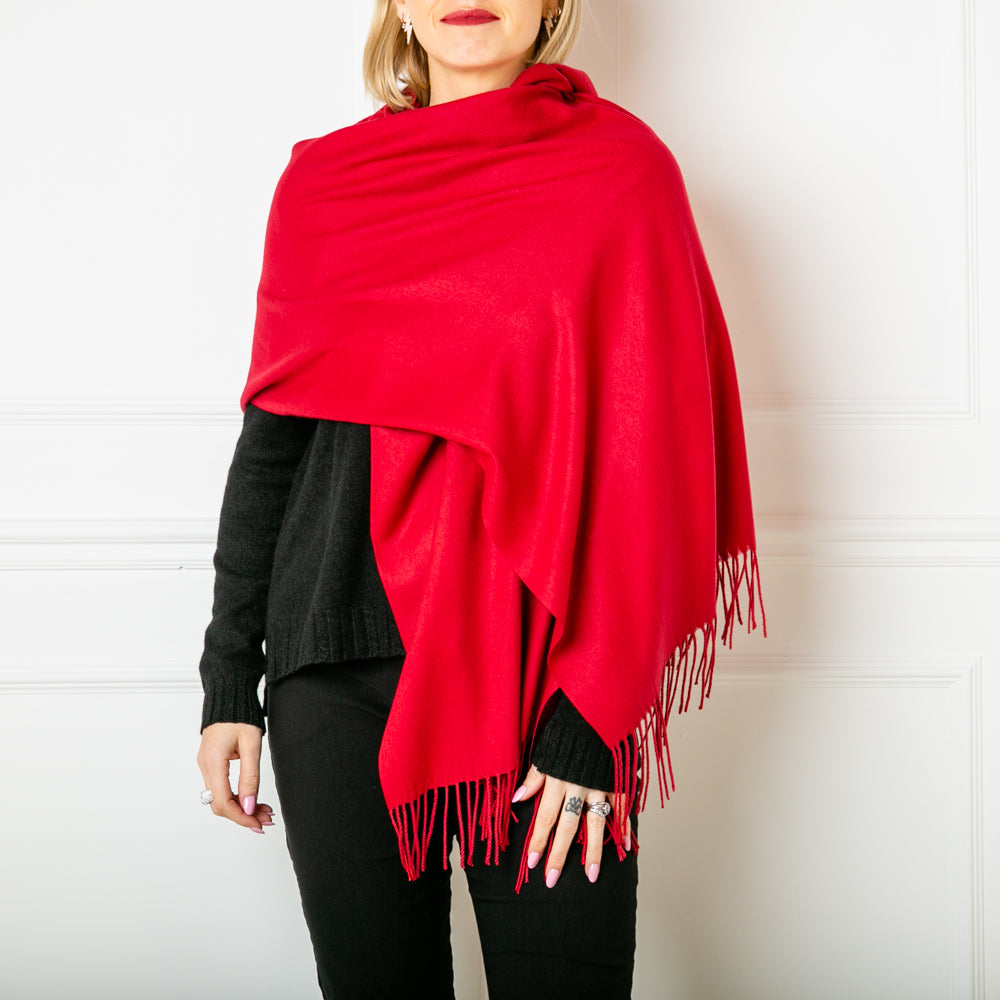 Women's Cashmere Mix Pashmina with Tassels in Burgundy, Super Soft Scarf Wrap
