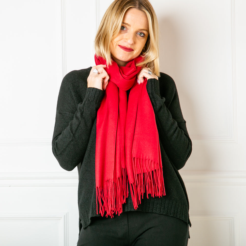 Women's Cashmere Mix Pashminas with Tassels in Burgundy, Super Soft Scarf Wrap
