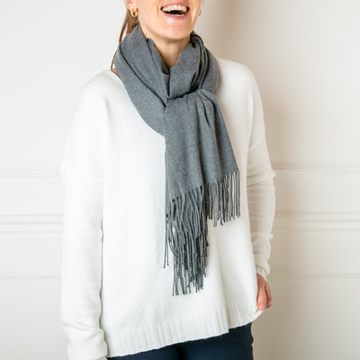 Women's Cashmere Mix Pashmina with Tassels in Charcoal, Super Soft Scarf Wrap